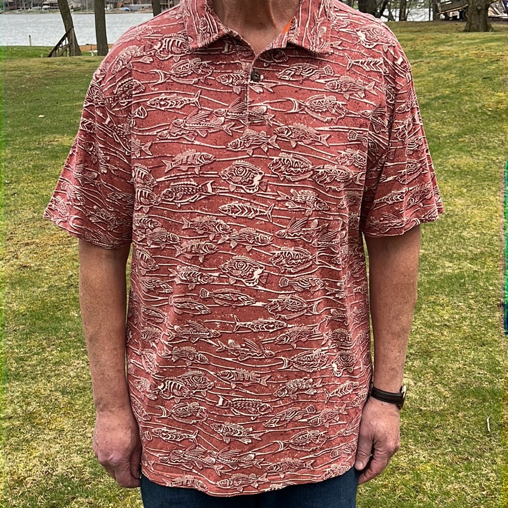 Crazy shirt Hawaiian polo with fish design L